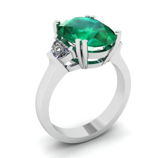 Ring mit ovalem Smaragd und halbmondförmigen Diamanten an der Seite,  Bild vergrößern 4