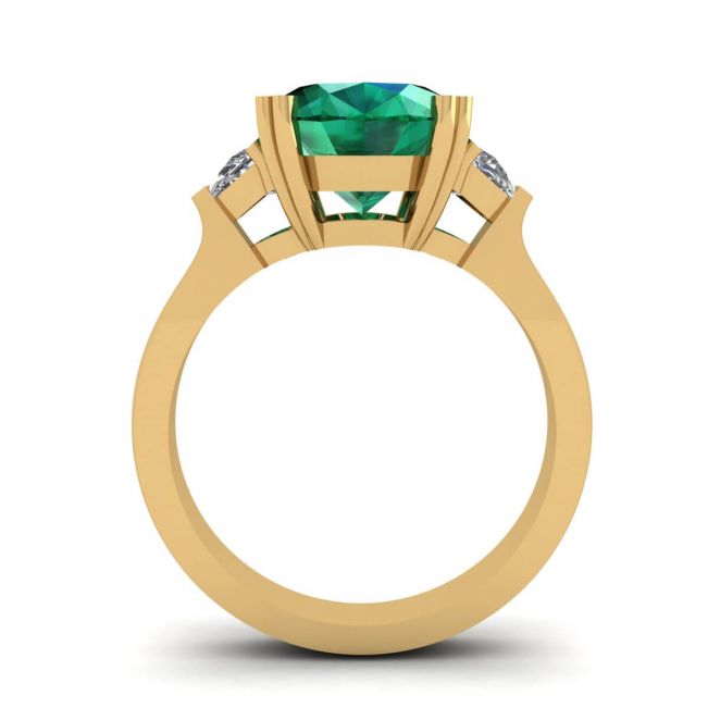 Ovaler Smaragd mit halbmondförmigen Diamanten an der Seite, Ring aus Gelbgold - Foto 1