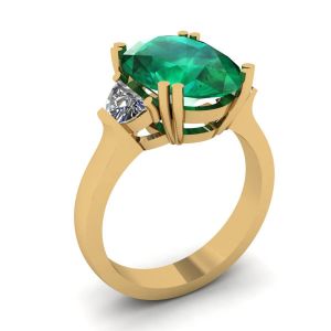 Ovaler Smaragd mit halbmondförmigen Diamanten an der Seite, Ring aus Gelbgold - Foto 3