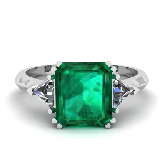Ring mit 3,31 Karat Smaragd und seitlichen Billionendiamanten, Bild vergrößern 1
