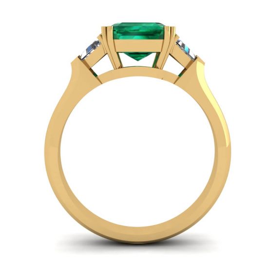 3-Karat-Smaragdring mit dreieckigen seitlichen Diamanten aus Gelbgold,  Bild vergrößern 2