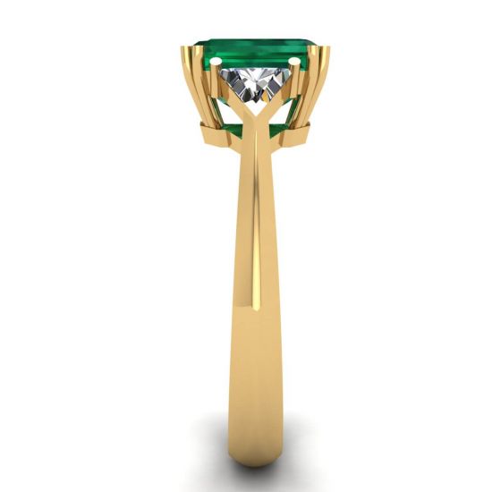 3-Karat-Smaragdring mit dreieckigen seitlichen Diamanten aus Gelbgold,  Bild vergrößern 3