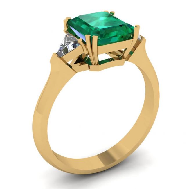 3-Karat-Smaragdring mit dreieckigen seitlichen Diamanten aus Gelbgold - Foto 3