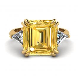 Gelber Saphirring im Smaragdschliff, Gelbgold