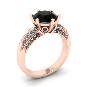Schwarzer Diamant mit 6 Zinken und zweifarbigem Pavé-Ring aus Roségold - Foto 3