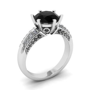 Schwarzer Diamant mit 6 Zinken und zweifarbigem Pavé-Ring aus Weißgold - Foto 3