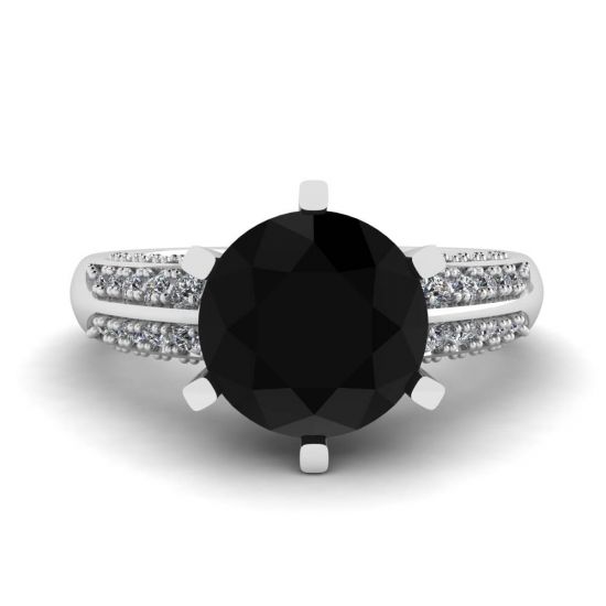 Schwarzer Diamant mit 6 Zinken und zweifarbigem Pavé-Ring aus Weißgold
