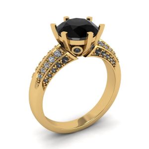 Schwarzer Diamant mit 6 Zinken und zweifarbigem Pavé-Ring aus Gelbgold - Foto 3
