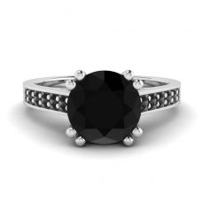 Runder schwarzer Diamant mit schwarzem Pavé-Ring aus 18-Weißgold