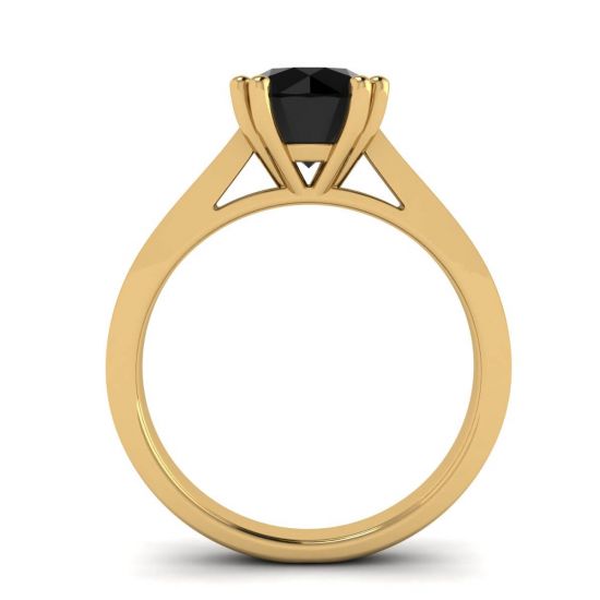 Ring aus 18-karätigem Gelbgold mit rundem schwarzem Diamant und schwarzer Pavé-Fassung,  Bild vergrößern 2