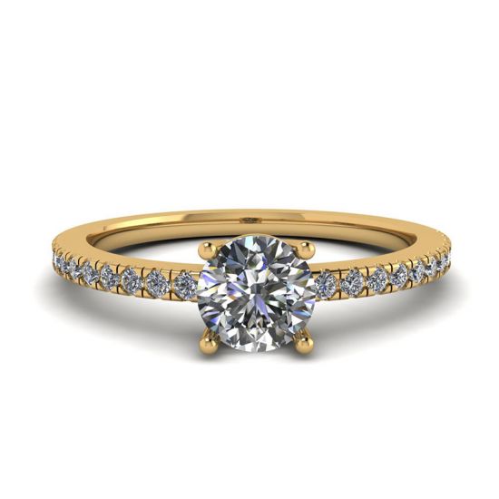 Seitlicher Pavé-Ring mit weißem Diamant, 18 Karat Gelbgold, Bild vergrößern 1