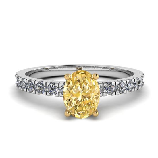 Ovaler gelber Diamant mit seitlichem Pavé-Ring, Bild vergrößern 1