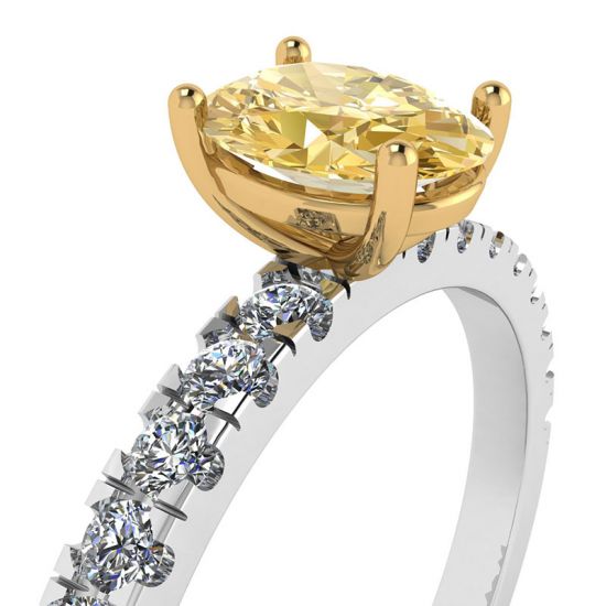 Ovaler gelber Diamant mit seitlichem Pavé-Ring, More Image 0