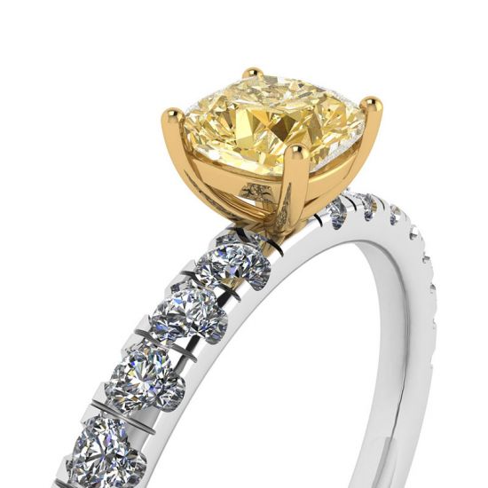 Kissenförmiger gelber Diamant von 0,5 ct mit seitlichem Pavé-Ring,  Bild vergrößern 2