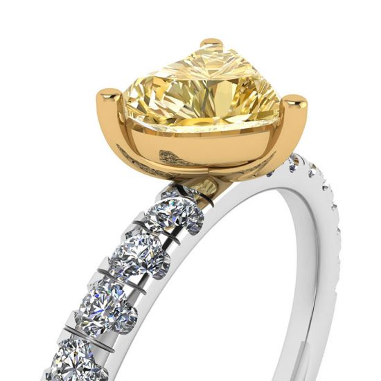 Herzförmiger gelber Diamant von 0,5 ct mit seitlichem Pavé-Ring,  Bild vergrößern 2