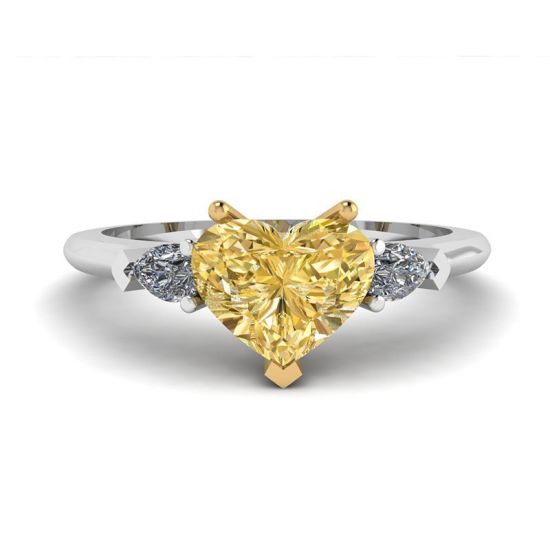 Herzförmiger gelber Diamant mit weißen Birnen-Diamantring, Bild 1