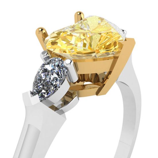 Herzförmiger gelber Diamant mit weißen Birnen-Diamantring, More Image 0