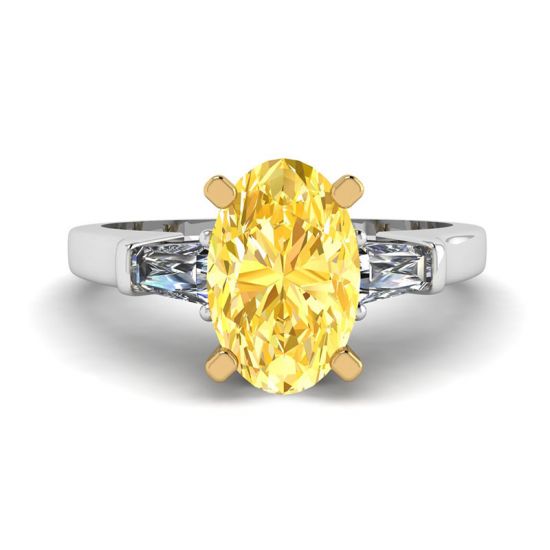 Ovaler gelber Diamant mit seitlich weißem Baguette-Ring, Bild vergrößern 1