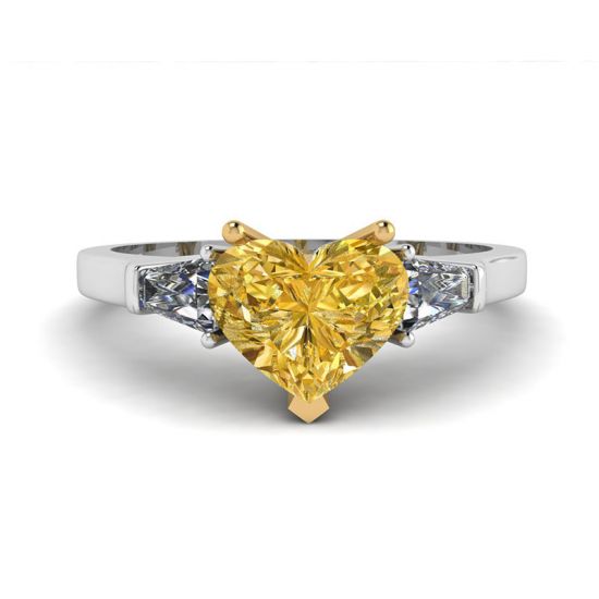 1 Karat herzförmiger gelber Diamant mit weißem Baguettering, Bild vergrößern 1
