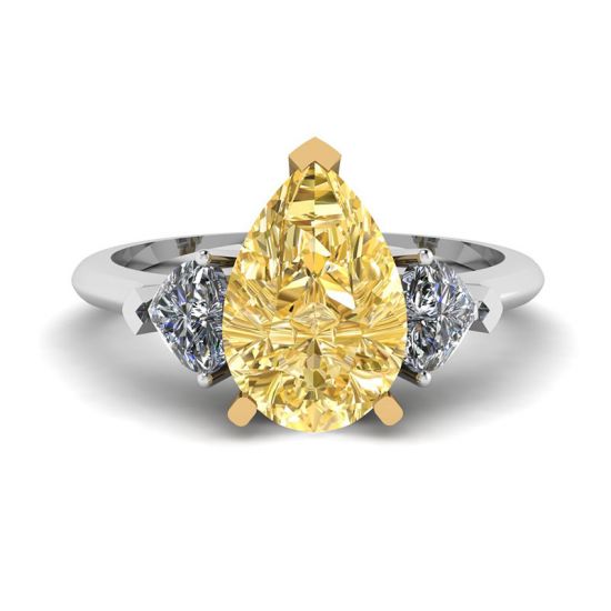 1 Karat gelber Birnendiamant mit 2-Herzen-Ring, Bild vergrößern 1