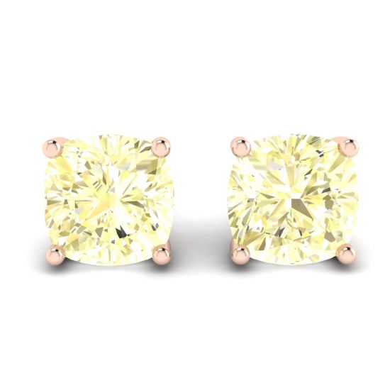 Kissenförmige gelbe Diamant-Ohrstecker aus 18 Karat Roségold, Bild vergrößern 1