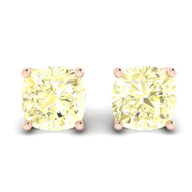 Kissenförmige gelbe Diamant-Ohrstecker aus 18 Karat Roségold