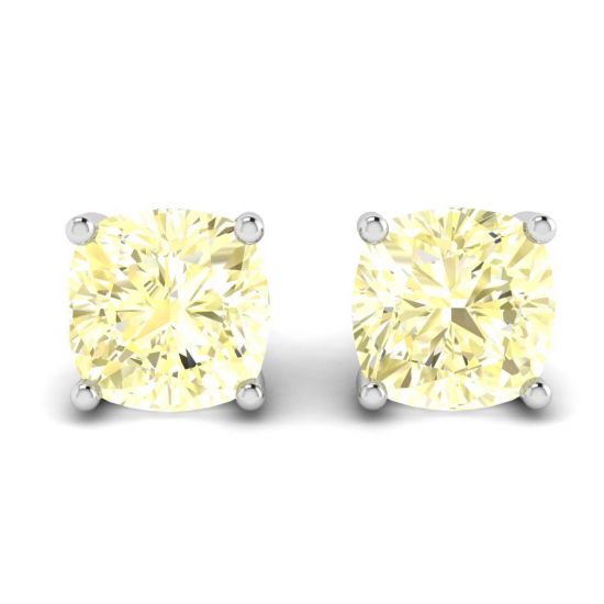 Kissenförmige Ohrstecker mit gelben Diamanten aus 18 Karat Weißgold, Bild vergrößern 1