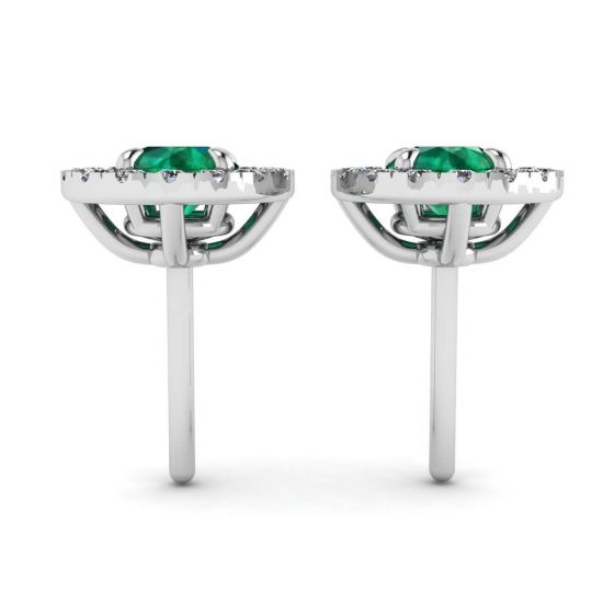 Smaragd-Ohrstecker mit abnehmbarer Diamant-Halo-Jacke, More Image 0