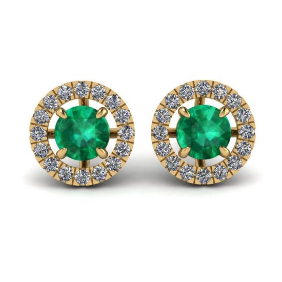 Smaragd-Ohrstecker mit abnehmbarer Diamant-Halo-Jacke aus Gelbgold, Bild vergrößern 1