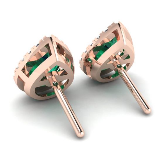 Birnenförmiger Smaragd mit Diamant-Halo-Ohrringen aus Roségold, More Image 1