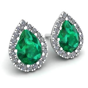 Birnenförmiger Smaragd mit Diamant-Halo-Ohrringen - Foto 1