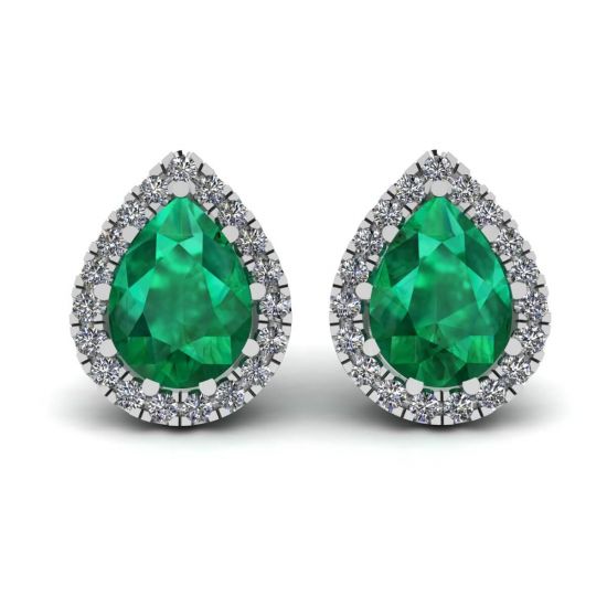 Birnenförmiger Smaragd mit Diamant-Halo-Ohrringen, Bild vergrößern 1