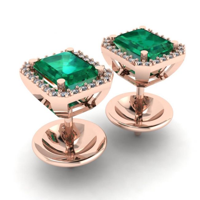 2 Karat Smaragd mit Diamant-Halo-Ohrstecker aus Roségold - Foto 2