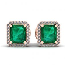 2 Karat Smaragd mit Diamant-Halo-Ohrstecker aus Roségold