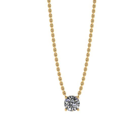 Klassische Solitär-Diamant-Halskette an dünner Kette aus Gelbgold, Bild 1