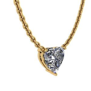 Herz-Diamant-Solitär-Halskette an dünner Kette aus Gelbgold - Foto 1