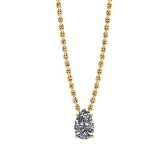 Birnen-Diamant-Solitär-Halskette an dünner gelber Kette, Bild vergrößern 1