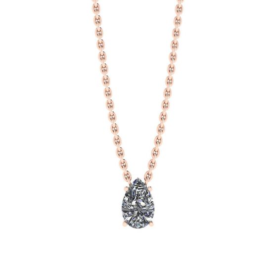 Birnen-Diamant-Solitär-Halskette an dünner Rosenkette, Bild vergrößern 1