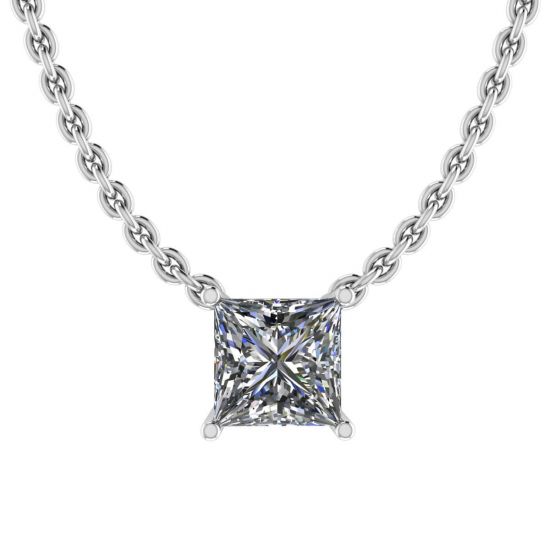 Prinzessinnen-Diamant-Solitär-Halskette an dünner Kette aus Weißgold, Bild vergrößern 1