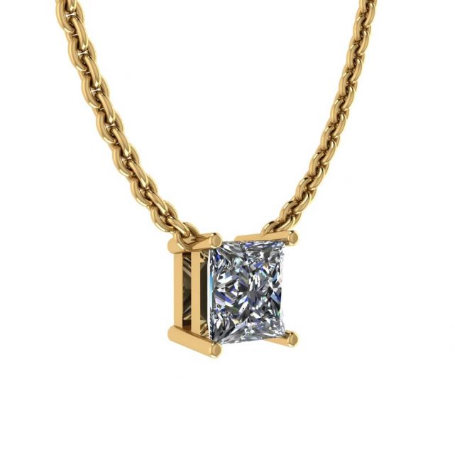 Prinzessinnen-Diamant-Solitär-Halskette an dünner Kette aus Gelbgold - Foto 1
