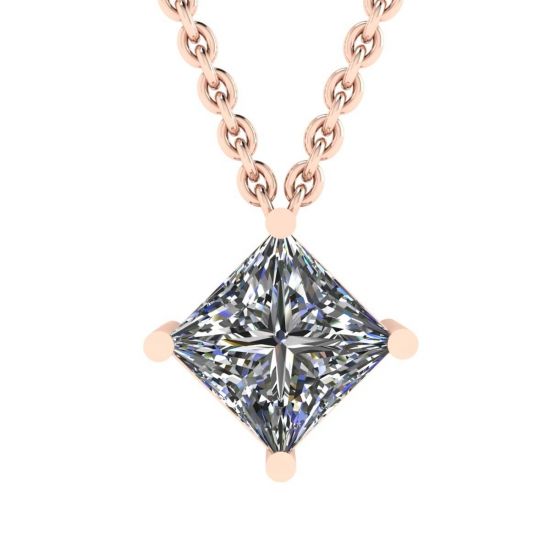 Rauten-Solitär-Halskette mit Diamanten im Princess-Schliff aus Roségold, Bild vergrößern 1