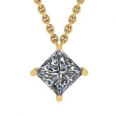Diamant-Solitär-Halskette im Rhombus-Prinzessin-Schliff aus Gelbgold