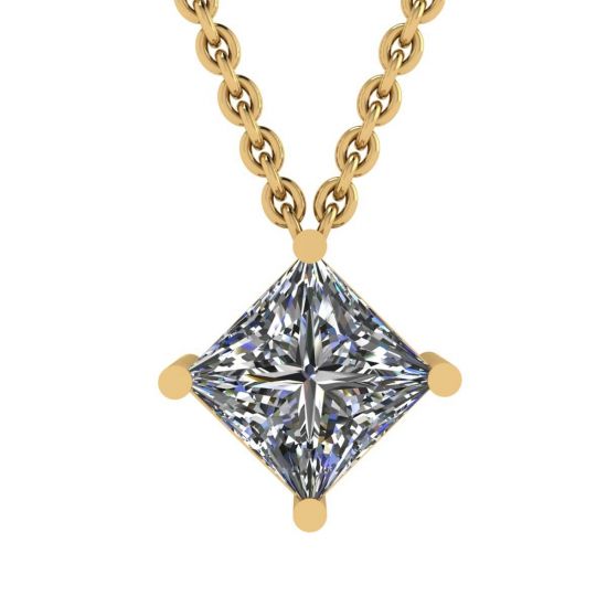 Diamant-Solitär-Halskette im Rhombus-Prinzessin-Schliff aus Gelbgold, Bild vergrößern 1