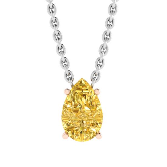 Birnenförmige Halskette mit ausgefallenen gelben Diamanten aus Roségold, Bild vergrößern 1