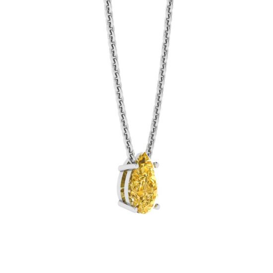 Birnenförmige Halskette mit ausgefallenen gelben Diamanten aus Weißgold,  Bild vergrößern 2