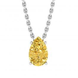 Birnenförmige Halskette mit ausgefallenen gelben Diamanten aus Weißgold