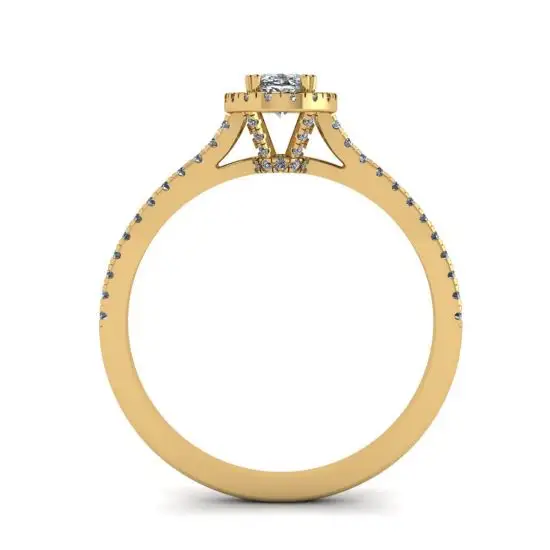 Halo-Diamant-Ring im Ovalschliff aus 18 Karat Gelbgold,  Bild vergrößern 2