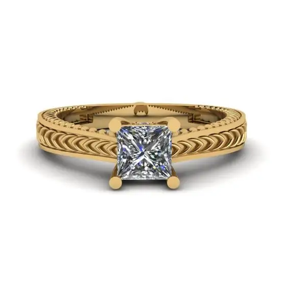 Orientalischer Diamantring im Princess-Schliff aus 18 Karat Gelbgold, Bild vergrößern 1