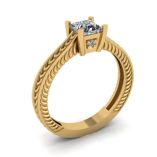 Orientalischer Diamantring im Princess-Schliff aus 18 Karat Gelbgold,  Bild vergrößern 4