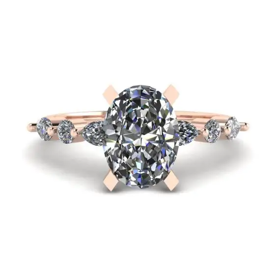Ovaler Ring mit seitlichem Marquise-Diamant und runden Steinen aus Roségold, Bild vergrößern 1